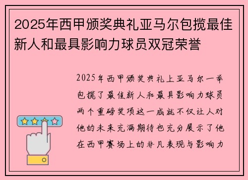 2025年西甲颁奖典礼亚马尔包揽最佳新人和最具影响力球员双冠荣誉 2025年西甲颁奖典礼亚马尔包揽最佳新人和最具影响力球员双冠荣誉
